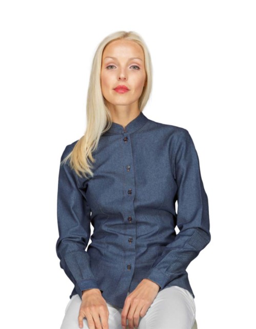 Γυναικείο Μακρυμάνικο Πουκάμισο με Γιακά Μάο Μπλε Jean - 025867