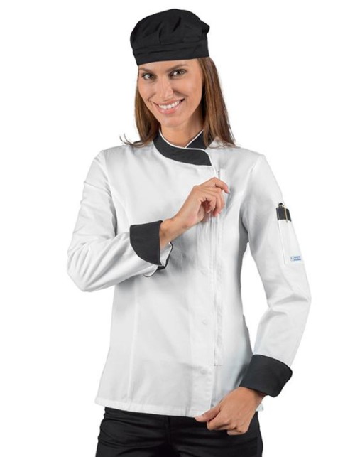 Μαγειρική Μπλούζα Γυναικεία Λευκή/Μαύρη με Φερμουάρ - LADY ZIP 057711Z