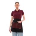 Μαύρη Ποδιά Unisex Barista Κοντή - Από Καμβά Ύφασμα & Μπορντό Τετράγωνη Vegan Leather Τσέπη