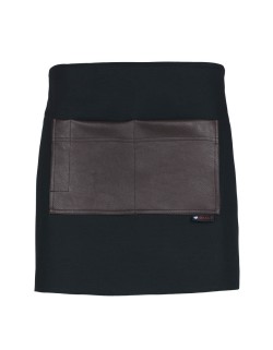 Μαύρη Ποδιά Unisex Barista Κοντή - Από Καμβά Ύφασμα & Καφέ Τετράγωνη Vegan Leather Τσέπη