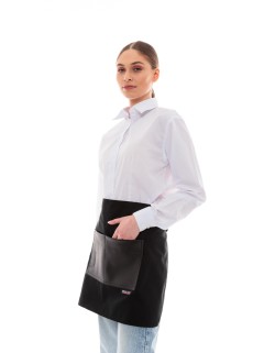 Μαύρη Ποδιά Unisex Barista Κοντή - Από Καμβά Ύφασμα & Μαύρη Τετράγωνη Vegan Leather Τσέπη