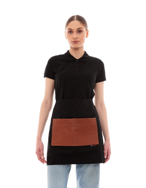 Μαύρη Ποδιά Unisex Barista Κοντή - Από Καμβά Ύφασμα & Ταμπά Τετράγωνη Vegan Leather Τσέπη