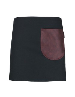 Μαύρη Ποδιά Unisex Barista Κοντή - Από Καμβά Ύφασμα & Μπορντό Στρογγυλή Vegan Leather Τσέπη