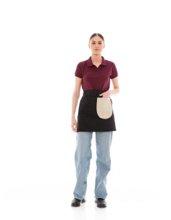 Μαύρη Ποδιά Unisex Barista Κοντή - Από Καμβά Ύφασμα & Μπεζ Στρογγυλή Vegan Leather Τσέπη