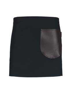 Μαύρη Ποδιά Unisex Barista Κοντή - Από Καμβά Ύφασμα & Καφέ Στρογγυλή Vegan Leather Τσέπη