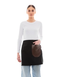 Μαύρη Ποδιά Unisex Barista Κοντή - Από Καμβά Ύφασμα & Καφέ Στρογγυλή Vegan Leather Τσέπη