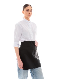 Μαύρη Ποδιά Unisex Barista Κοντή - Από Καμβά Ύφασμα & Μαύρη Στρογγυλή Vegan Leather Τσέπη