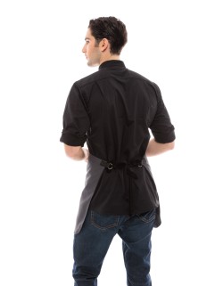 Γκρι Ποδιά Unisex Barista Κοντή - Από Καμβά Ύφασμα & Μαύρη Τετράγωνη Vegan Leather Τσέπη