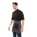 Γκρι Ποδιά Unisex Barista Κοντή - Από Καμβά Ύφασμα & Μαύρη Τετράγωνη Vegan Leather Τσέπη