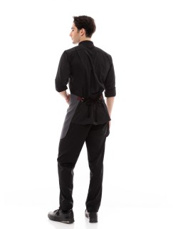 Γκρι Ποδιά Unisex Barista Κοντή - Από Καμβά Ύφασμα & Μπορντό Τετράγωνη Vegan Leather Τσέπη