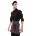 Γκρι Ποδιά Unisex Barista Κοντή - Από Καμβά Ύφασμα & Μπορντό Τετράγωνη Vegan Leather Τσέπη