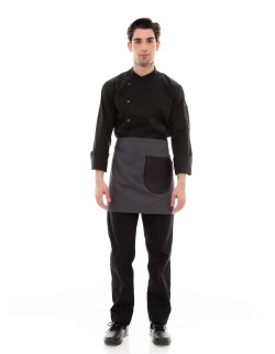 Γκρι Ποδιά Unisex Barista Κοντή - Από Καμβά Ύφασμα & Μαύρη Στρογγυλή Vegan Leather Τσέπη