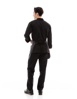 Γκρι Ποδιά Unisex Barista Κοντή - Από Καμβά Ύφασμα & Μαύρη Στρογγυλή Vegan Leather Τσέπη