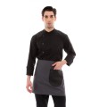 Γκρι Ποδιά Unisex Barista Κοντή - Από Καμβά Ύφασμα & Μαύρη Στρογγυλή Vegan Leather Τσέπη