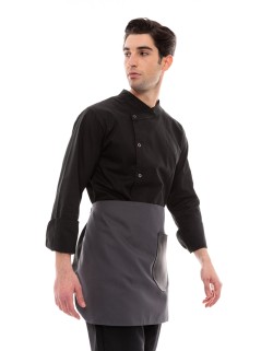 Γκρι Ποδιά Unisex Barista Κοντή - Από Καμβά Ύφασμα & Μαύρη Στρογγυλή Vegan Leather Τσέπη