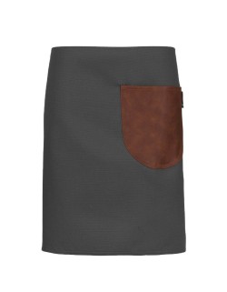 Γκρι Ποδιά Unisex Barista Κοντή - Από Καμβά Ύφασμα & Ταμπά Στρογγυλή Vegan Leather Τσέπη