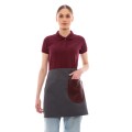 Γκρι Ποδιά Unisex Barista Κοντή - Από Καμβά Ύφασμα & Μπορντό Στρογγυλή Vegan Leather Τσέπη