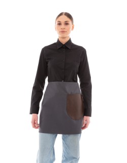 Γκρι Ποδιά Unisex Barista Κοντή - Από Καμβά Ύφασμα & Καφέ Στρογγυλή Vegan Leather Τσέπη