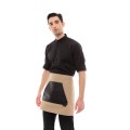 Μπεζ Ποδιά Unisex Barista Κοντή - Από Καμβά Ύφασμα & Μαύρη Μάρσιπο Vegan Leather Τσέπη