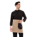 Μπεζ Ποδιά Unisex Barista Κοντή - Από Καμβά Ύφασμα & Μαύρη Στρογγυλή Vegan Leather Τσέπη