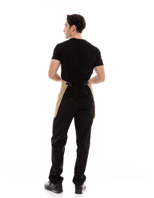Μπεζ Ποδιά Unisex Barista Κοντή - Από Καμβά Ύφασμα & Μαύρη Τετράγωνη Vegan Leather Τσέπη