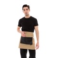 Μπεζ Ποδιά Unisex Barista Κοντή - Από Καμβά Ύφασμα & Μαύρη Τετράγωνη Vegan Leather Τσέπη