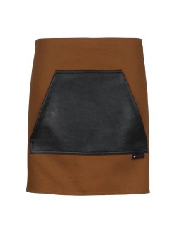 Κάμελ Ποδιά Unisex Barista Κοντή - Από Καμβά Ύφασμα & Μαύρη Μάρσιπο Vegan Leather Τσέπη
