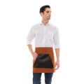 Κάμελ Ποδιά Unisex Barista Κοντή - Από Καμβά Ύφασμα & Μαύρη Μάρσιπο Vegan Leather Τσέπη
