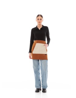 Κάμελ Ποδιά Unisex Barista Κοντή - Από Καμβά Ύφασμα & Μπεζ Μάρσιπο Vegan Leather Τσέπη