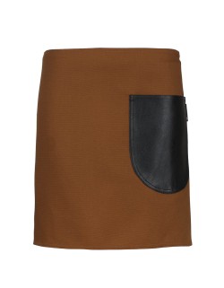 Κάμελ Ποδιά Unisex Barista Κοντή - Από Καμβά Ύφασμα & Μαύρη Στρογγυλή Vegan Leather Τσέπη