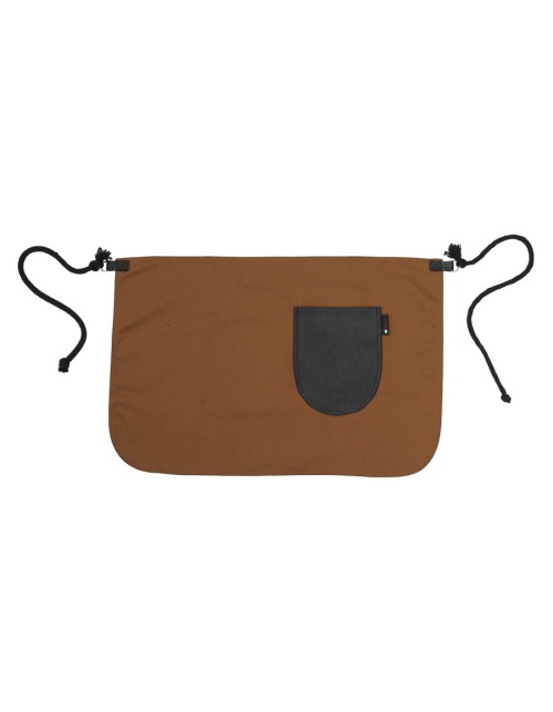 Κάμελ Ποδιά Unisex Barista Κοντή - Από Καμβά Ύφασμα & Μαύρη Στρογγυλή Vegan Leather Τσέπη