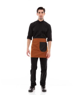 Κάμελ Ποδιά Unisex Barista Κοντή - Από Καμβά Ύφασμα & Μαύρη Στρογγυλή Vegan Leather Τσέπη