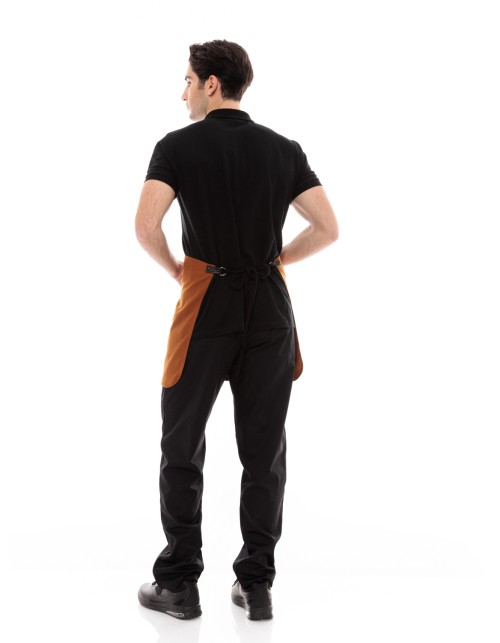 Κάμελ Ποδιά Unisex Barista Κοντή - Από Καμβά Ύφασμα & Μαύρη Τετράγωνη Vegan Leather Τσέπη