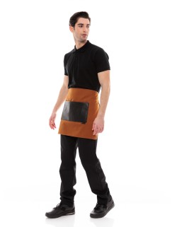 Κάμελ Ποδιά Unisex Barista Κοντή - Από Καμβά Ύφασμα & Μαύρη Τετράγωνη Vegan Leather Τσέπη