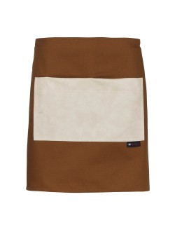 Κάμελ Ποδιά Unisex Barista Κοντή - Από Καμβά Ύφασμα & Μπεζ Τετράγωνη Vegan Leather Τσέπη