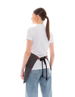 Γκρι Ποδιά Unisex Barista Κοντή - Από Καμβά Ύφασμα & Ταμπά Μάρσιπο Vegan Leather Τσέπη