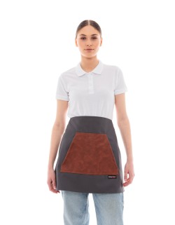 Γκρι Ποδιά Unisex Barista Κοντή - Από Καμβά Ύφασμα & Ταμπά Μάρσιπο Vegan Leather Τσέπη