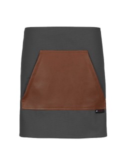 Γκρι Ποδιά Unisex Barista Κοντή - Από Καμβά Ύφασμα & Ταμπά Μάρσιπο Vegan Leather Τσέπη