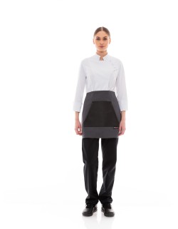 Γκρι Ποδιά Unisex Barista Κοντή - Από Καμβά Ύφασμα & Μαύρη Μάρσιπο Vegan Leather Τσέπη