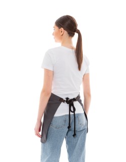 Γκρι Ποδιά Unisex Barista Κοντή - Από Καμβά Ύφασμα & Καφέ Μάρσιπο Vegan Leather Τσέπη
