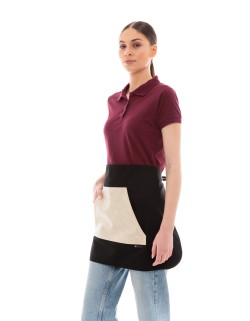 Μαύρη Ποδιά Unisex Barista Κοντή - Από Καμβά Ύφασμα & Μπεζ Μάρσιπο Vegan Leather Τσέπη