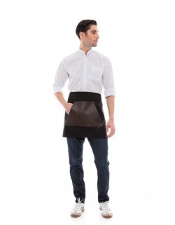 Μαύρη Ποδιά Unisex Barista Κοντή - Από Καμβά Ύφασμα & Καφέ Μάρσιπο Vegan Leather Τσέπη