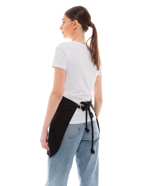 Μαύρη Ποδιά Unisex Barista Κοντή - Από Καμβά Ύφασμα & Μαύρη Μάρσιπο Vegan Leather Τσέπη
