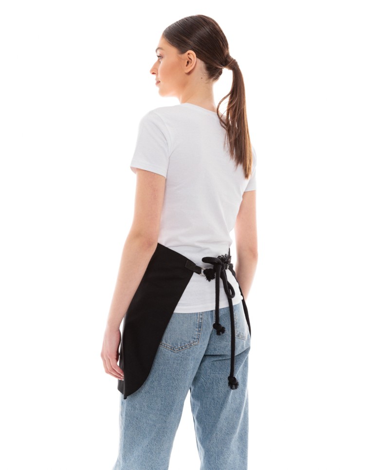 Μαύρη Ποδιά Unisex Barista Κοντή - Από Καμβά Ύφασμα & Μαύρη Μάρσιπο Vegan Leather Τσέπη