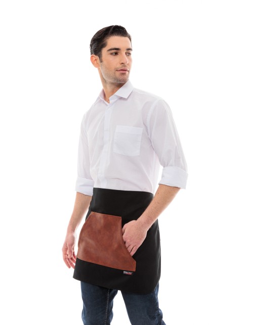 Μαύρη Ποδιά Unisex Barista Κοντή - Από Καμβά Ύφασμα & Ταμπά Μάρσιπο Vegan Leather Τσέπη