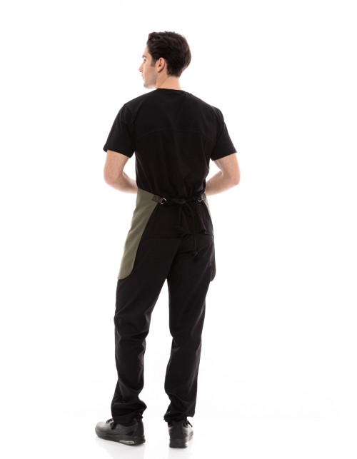 Χακί Ποδιά Unisex Barista Κοντή - Από Καμβά Ύφασμα & Καφέ Μάρσιπο Vegan Leather Τσέπη