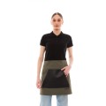 Χακί Ποδιά Unisex Barista Κοντή - Από Καμβά Ύφασμα & Μαύρη Μάρσιπο Vegan Leather Τσέπη