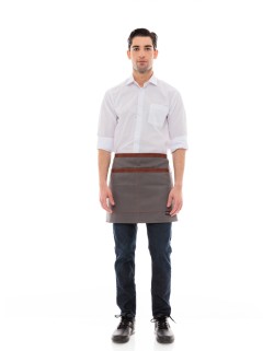 Γκρι Ποδιά Unisex Barista Κοντή - Από Καμβά Ύφασμα & Ταμπά Vegan Leather Λεπτομέρειες