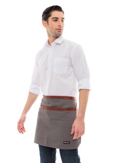 Γκρι Ποδιά Unisex Barista Κοντή - Από Καμβά Ύφασμα & Ταμπά Vegan Leather Λεπτομέρειες
