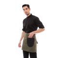 Χακί Ποδιά Unisex Barista Κοντή - Από Καμβά Ύφασμα & Μαύρη Στρογγυλή Vegan Leather Τσέπη